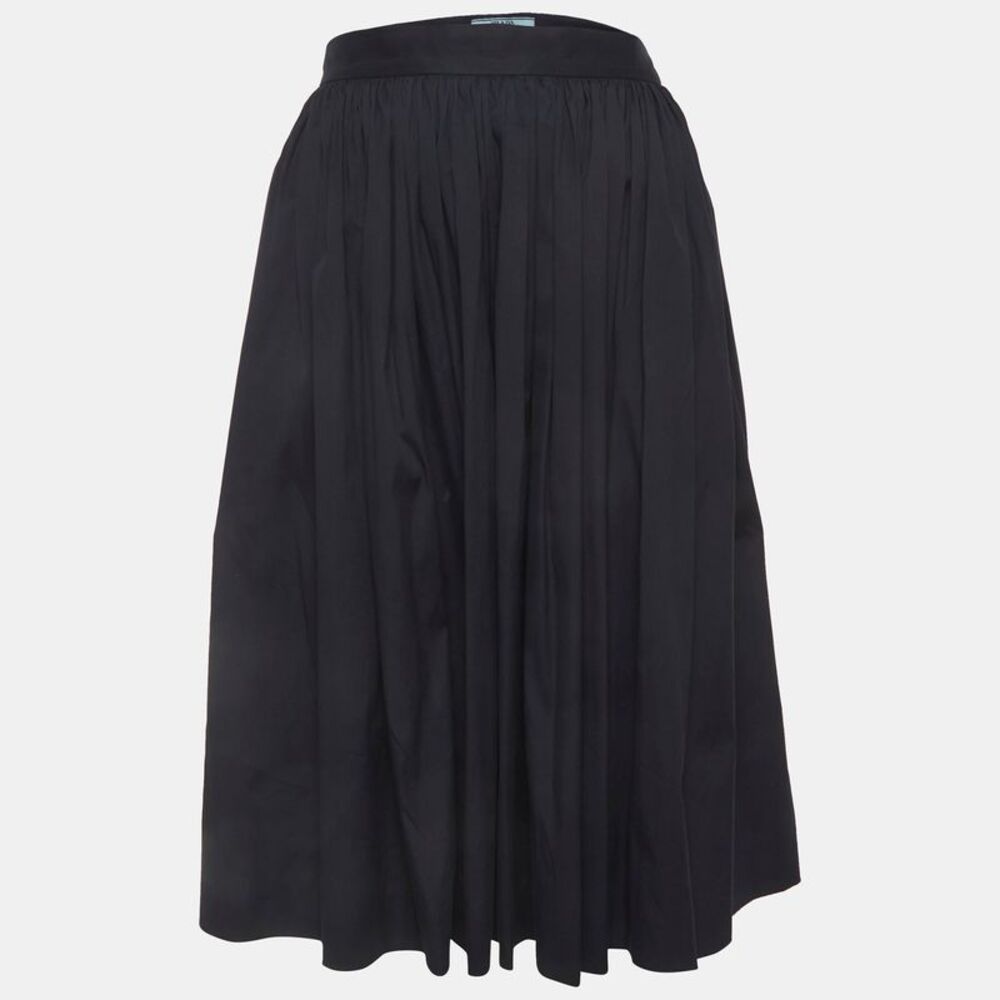 Prada Blue Cotton Gathered Knee Length Skirt M